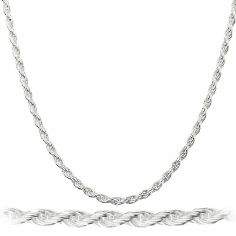 Sterling Silver. 925 ITALY Rope Chain Necklace 2mm Diamond Cut Men Women - Picture 2 of 6